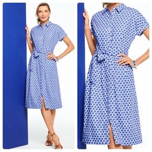 Talbots Cotton Dolman Sleeve Tie Waist Shirtdress in Periwinkle Dot Sz. 8